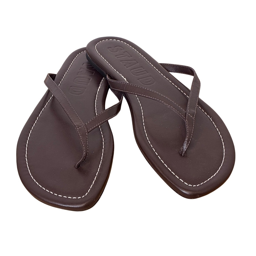 STAUD Freja Thong Slide Sandal Brown Minimalist Flip Flops Casual Leather Size 8 - Picture 2 of 5